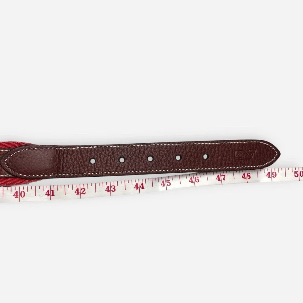 Vineyard Vines Men's Belt Chevron Webbing Canvas Leather Jetty‎ Red Sz 44
